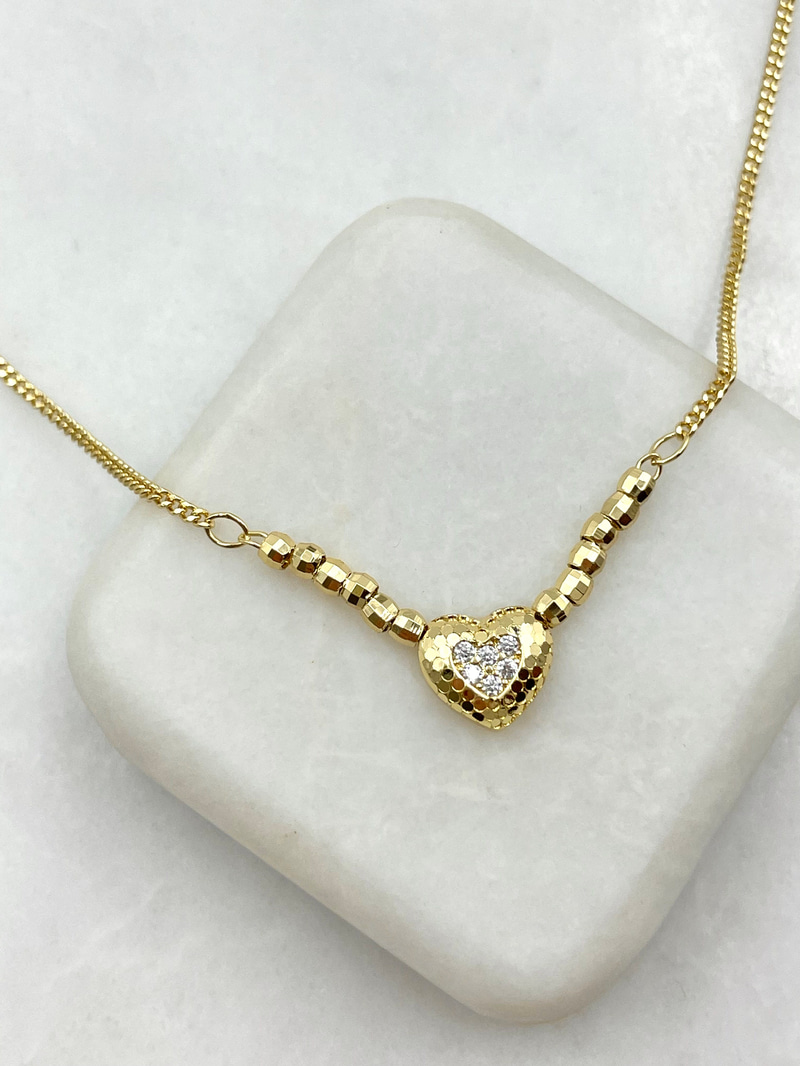 Özel Seri Topçuklu Kalp Kolye Gold