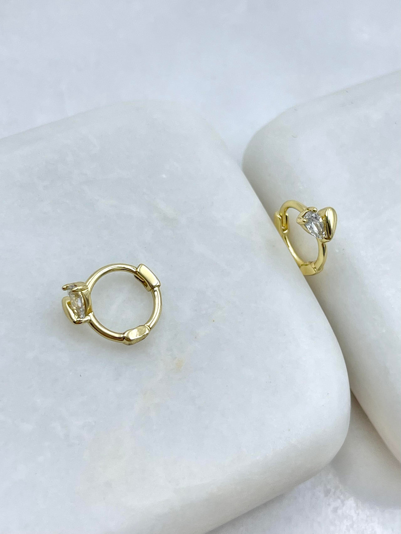 Özel Seri Kristal Taşlı Minik Kalp Model Halka Küpe Gold