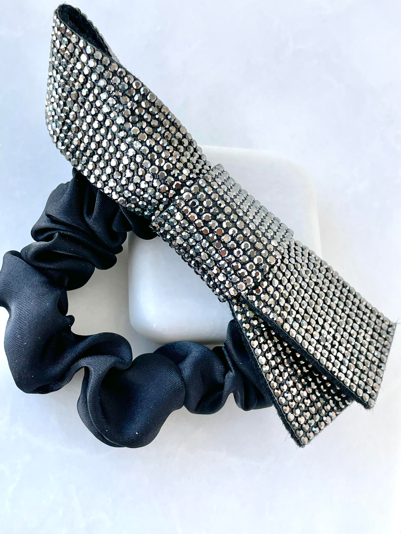Işıltılı Kurdele Scrunchie Toka Siyah