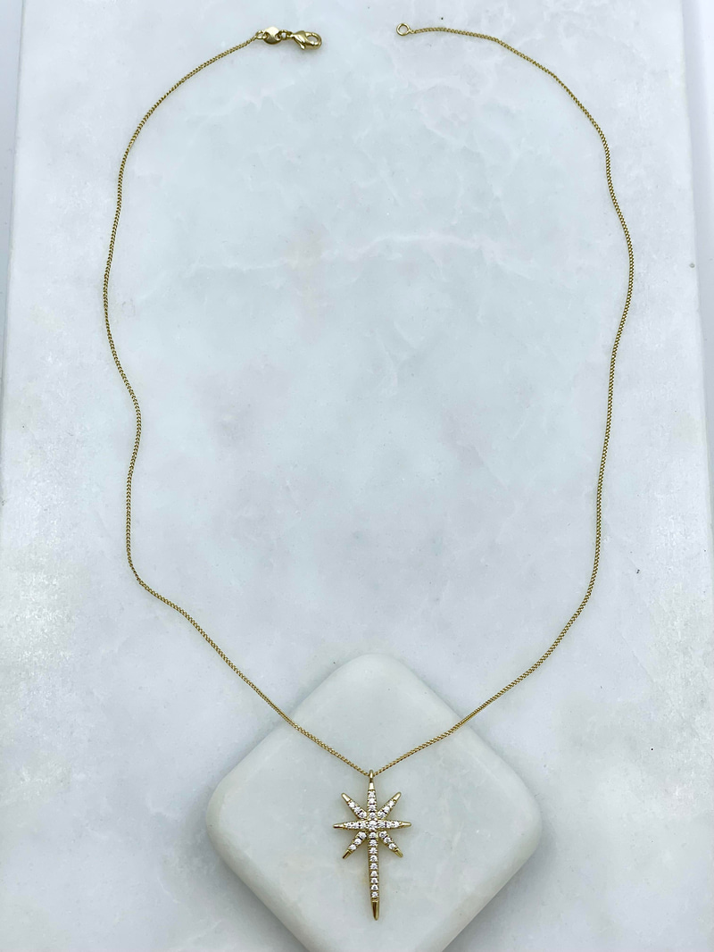 Özel Seri Gömme Taşlı Kuzey Yıldızı Minimal Zincir Kolye 45 cm Gold