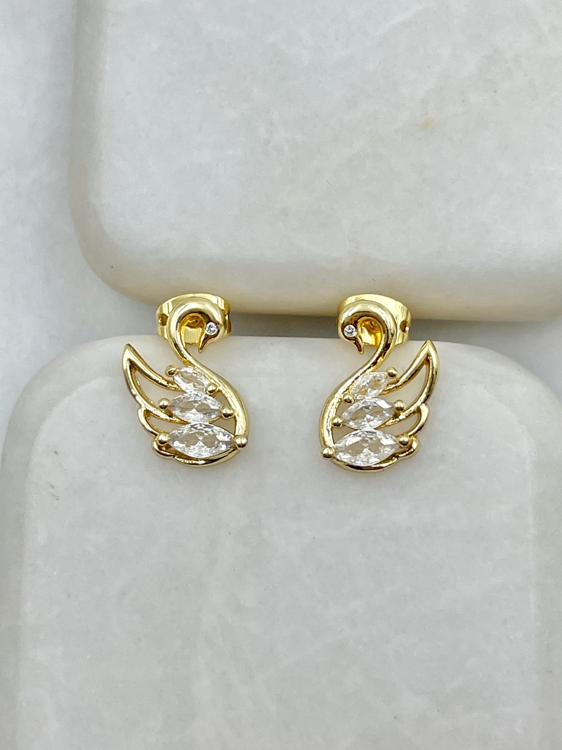 Kristal Taşlı Kuğu Küpe Gold