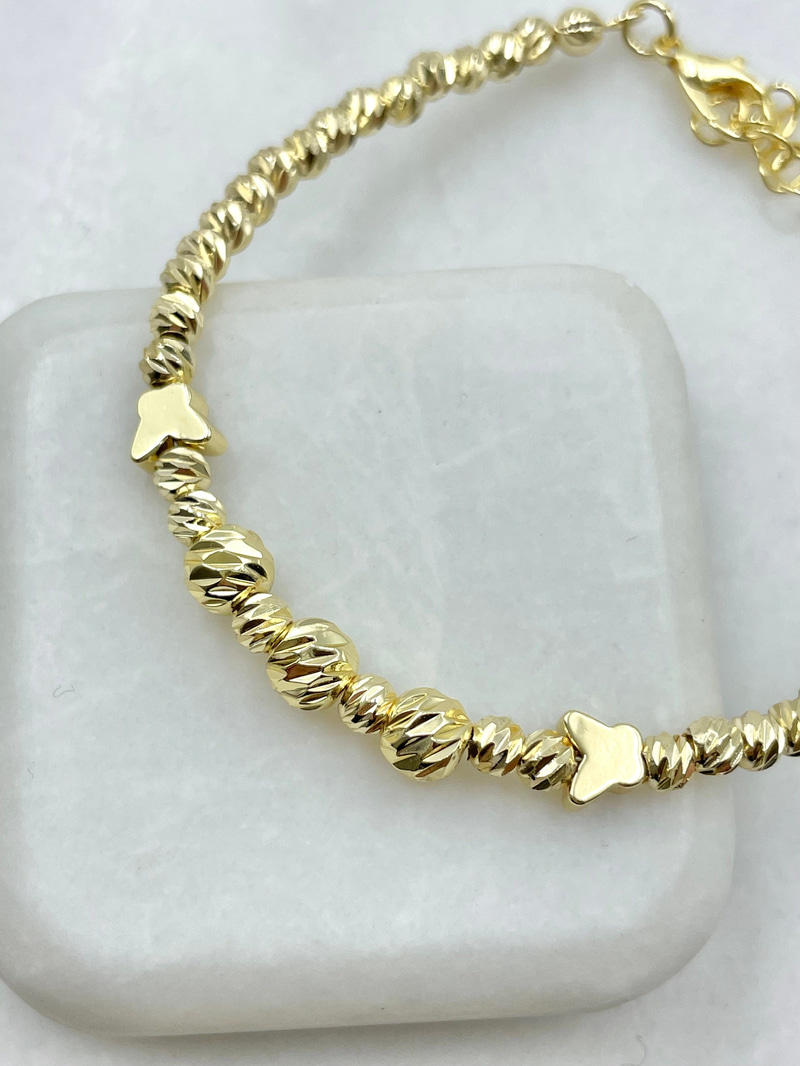 Kelebek Detaylı Büyük Küçük Dorika Bileklik Gold
