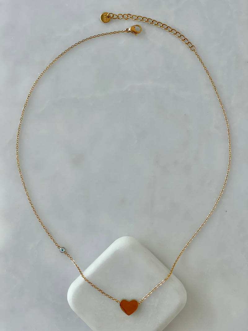 Çelik Nazarlı Minimal Kalp Kolye Gold