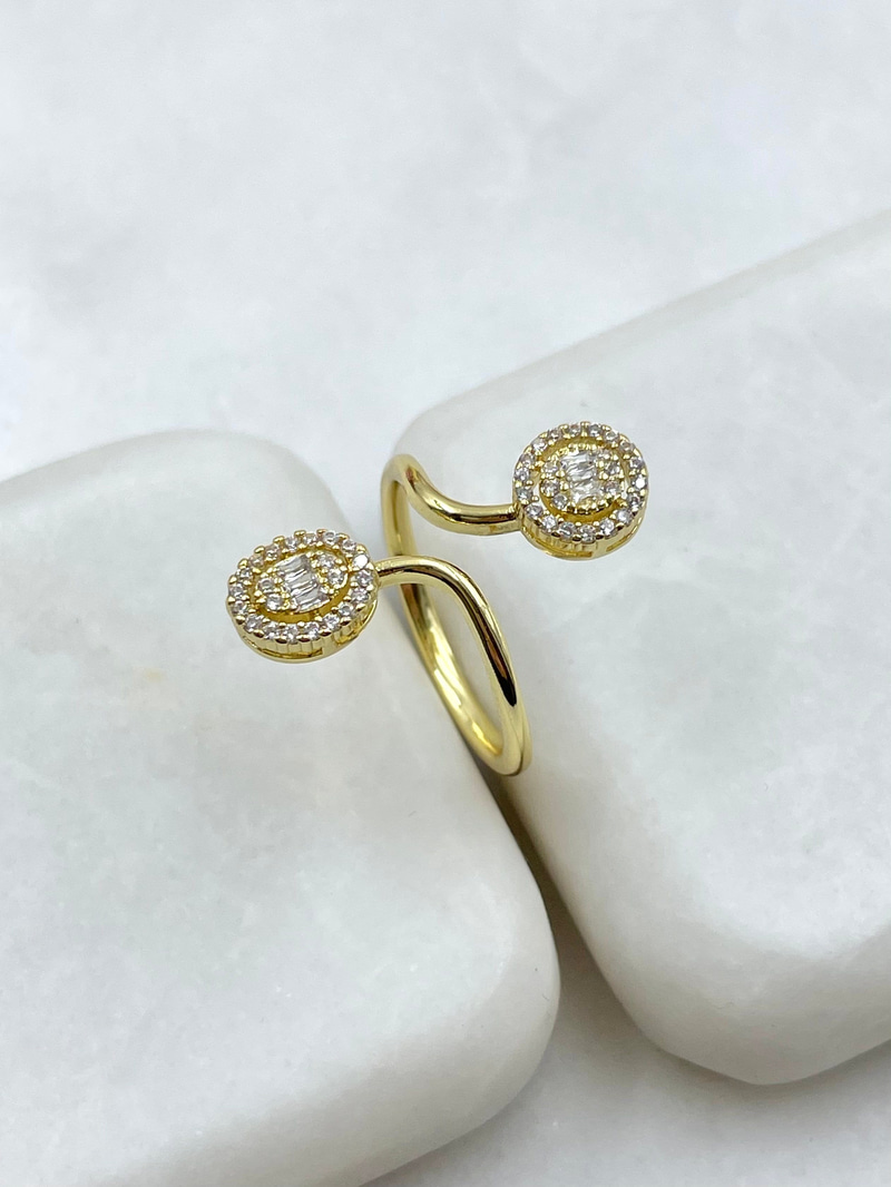 Altın Kaplama Baget ve Gömme Taşlı Birleşim Daire Yüzük Gold