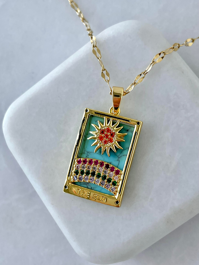 Çelik The Sun Tarot Kartı Kolye
