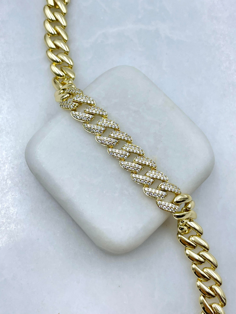 Özel Seri Zirkon Taşlı Yassı Kordon Model Bileklik Gold