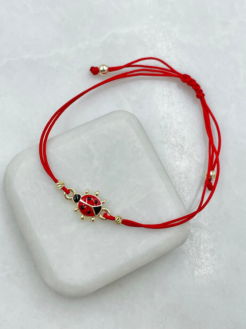 Altın Kaplama Uğur Böceği Model Kırmızı İp Bileklik Gold