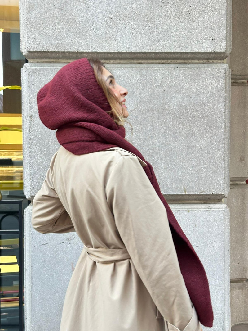 Kapüşonlu Tek Parça Atkı Bordo