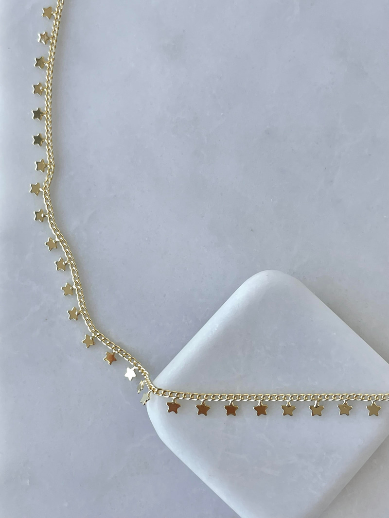 Altın Kaplama Yıldız Sallantılı Zincir Kolye Gold