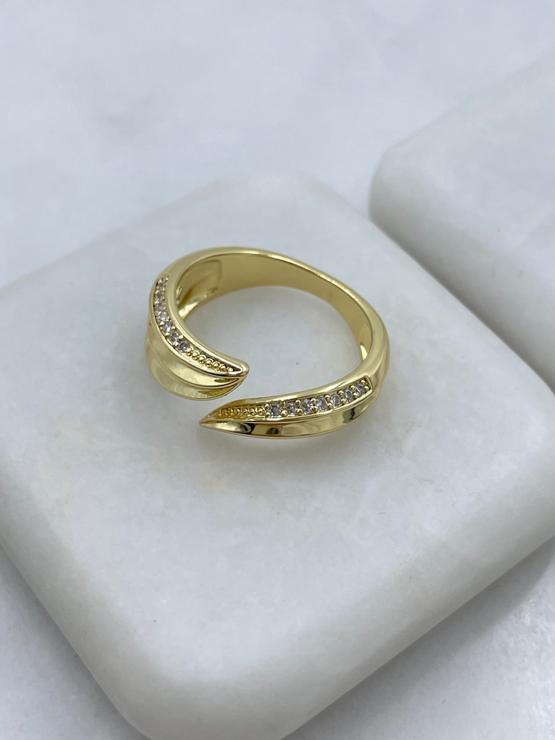 Altın Kaplama Gömme Taşlı Dalga Birleşim Yüzük Gold