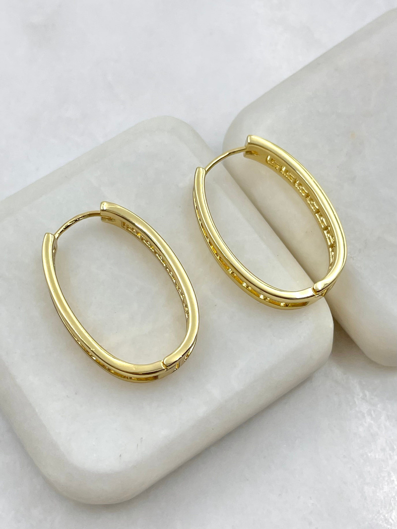 Özel Seri Etnik Desenli Oval Küpe Gold