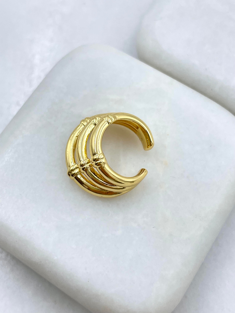 Altın Kaplama Şerit Model Üçlü Halka Kıkırdak Küpe Gold