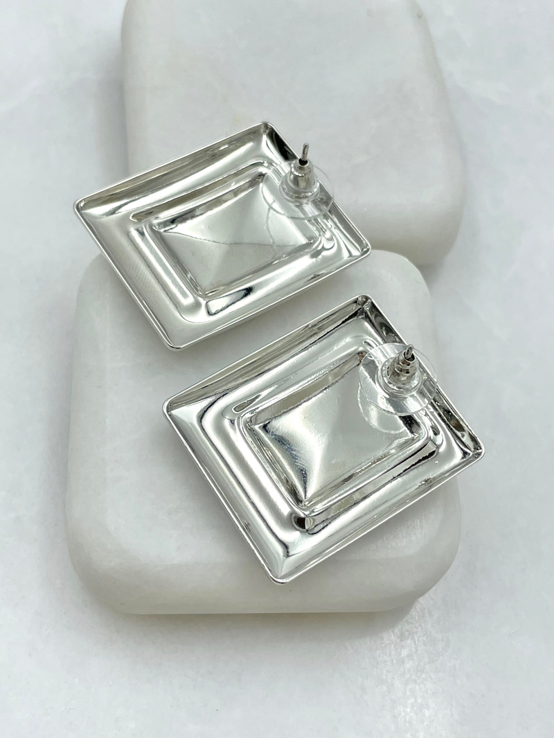 Altın Kaplama Çift Renk Dikdörtgen Küpe Gümüş