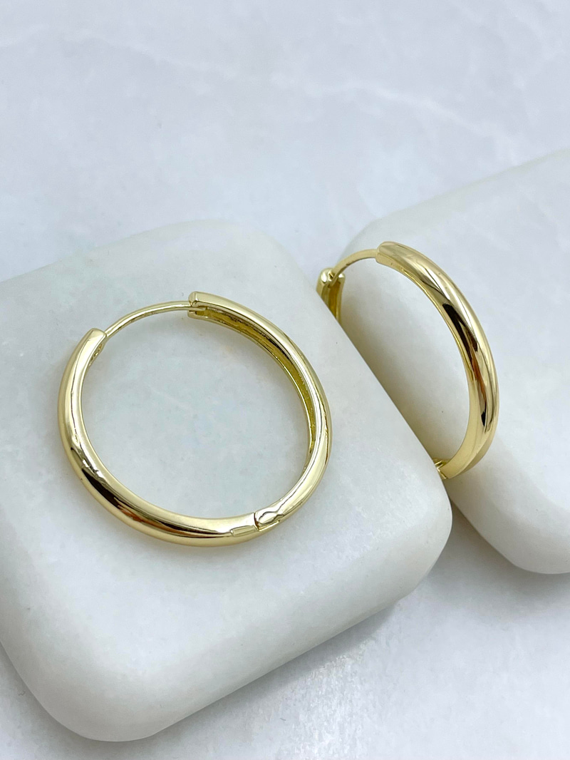 Altın Kaplama Köşeli Basic Halka Küpe 2.8 cm Gold