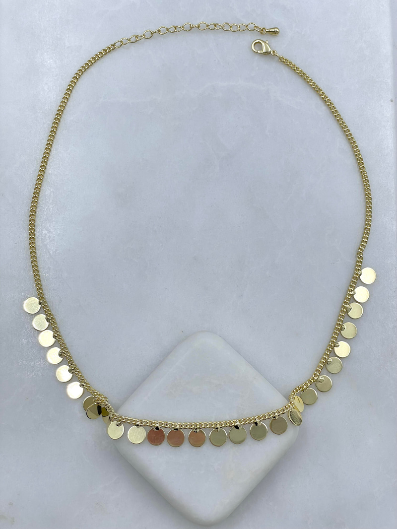 Altın Kaplama Daire Plaka Sallantılı Zincir Kolye Gold
