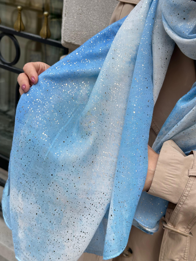 Varaklı Batik Pamuk Şal Mavi
