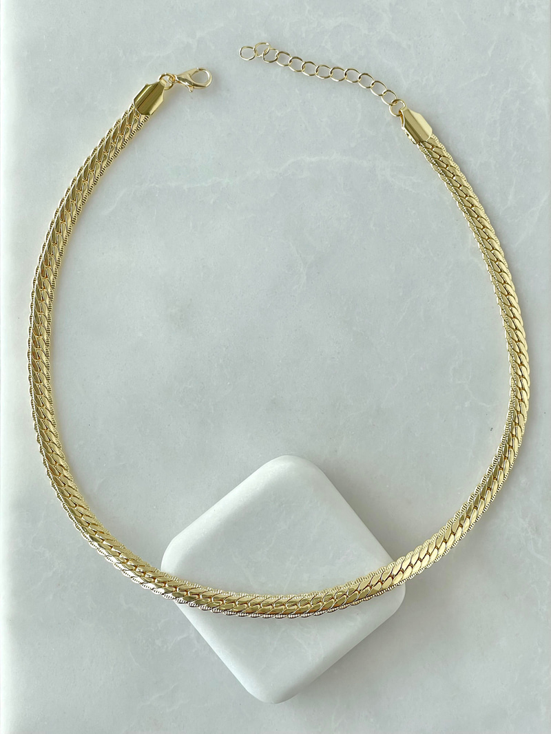 Lazer Kesim Ezme Zincir Kolye Gold