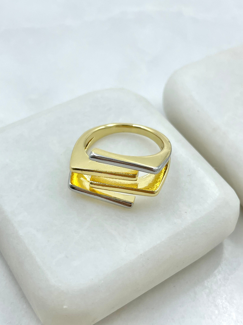 Dörtlü Sütun Çift Renk Yüzük Gold