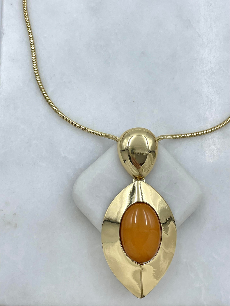 Altın Kaplama Doğal Taşlı Damla Model Vintage Kolye Camel