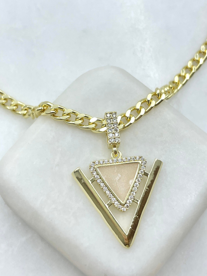 Sedefli Üçgen Sallantılı Zincir Kolye Gold