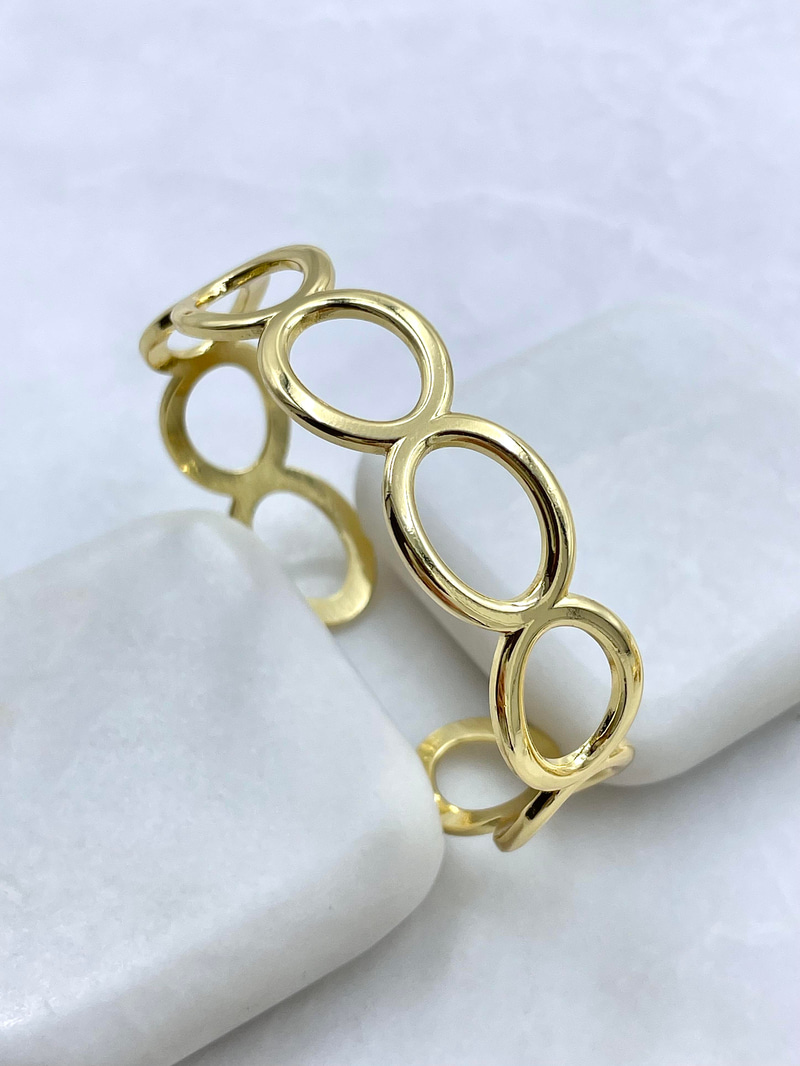 Çelik İçi Boş Daire Model Kelepçe Bileklik Gold