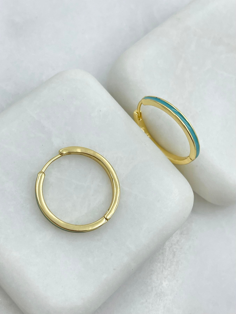 Özel Seri Turkuaz Mineli Basic Halka Küpe 2 cm Gold