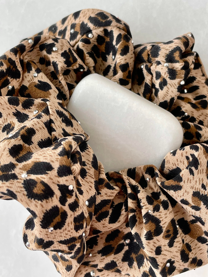 Işıltılı Leopar Scrunchie Toka Vizon