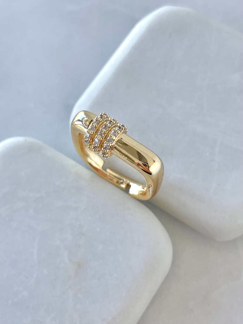 Altın Kaplama Silindir Taşlı Köşeli Yüzük Gold