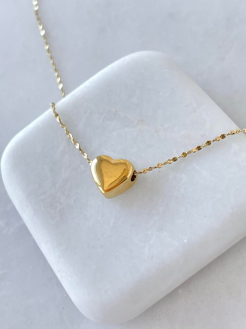 Çelik Bombe Kalpli Işıltılı Zincir Kolye Gold
