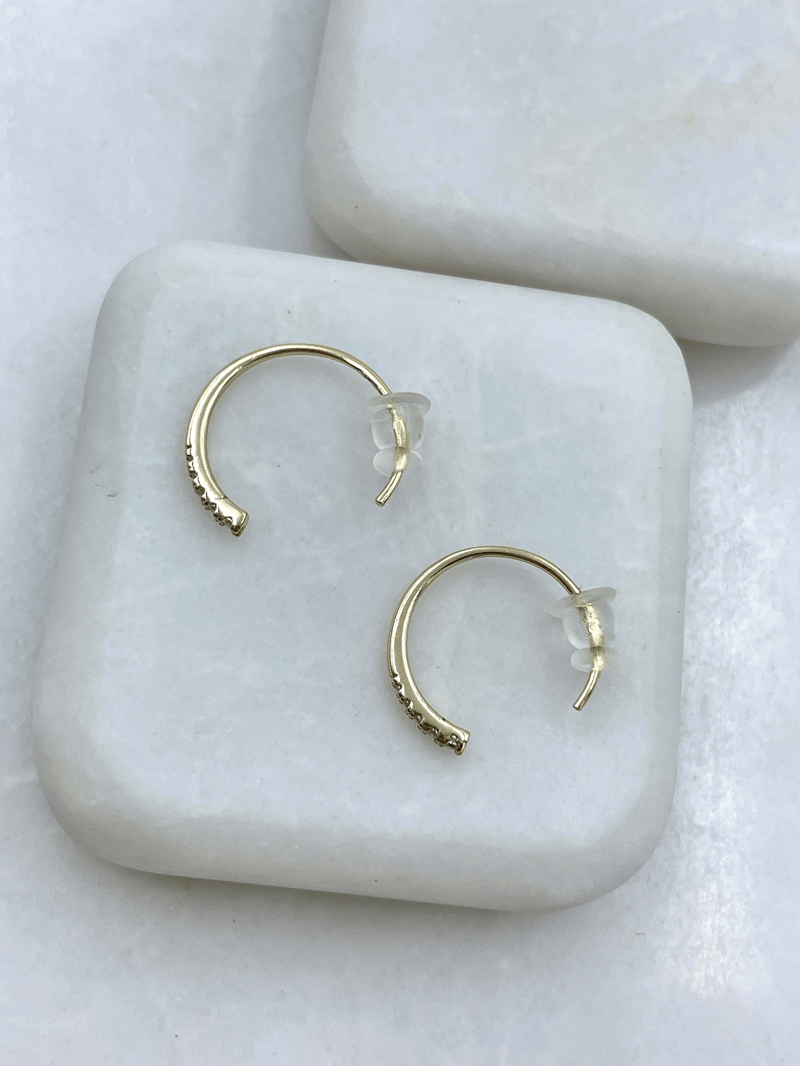 Özel Seri Gömme Taşlı Minimal Halka Küpe Gold