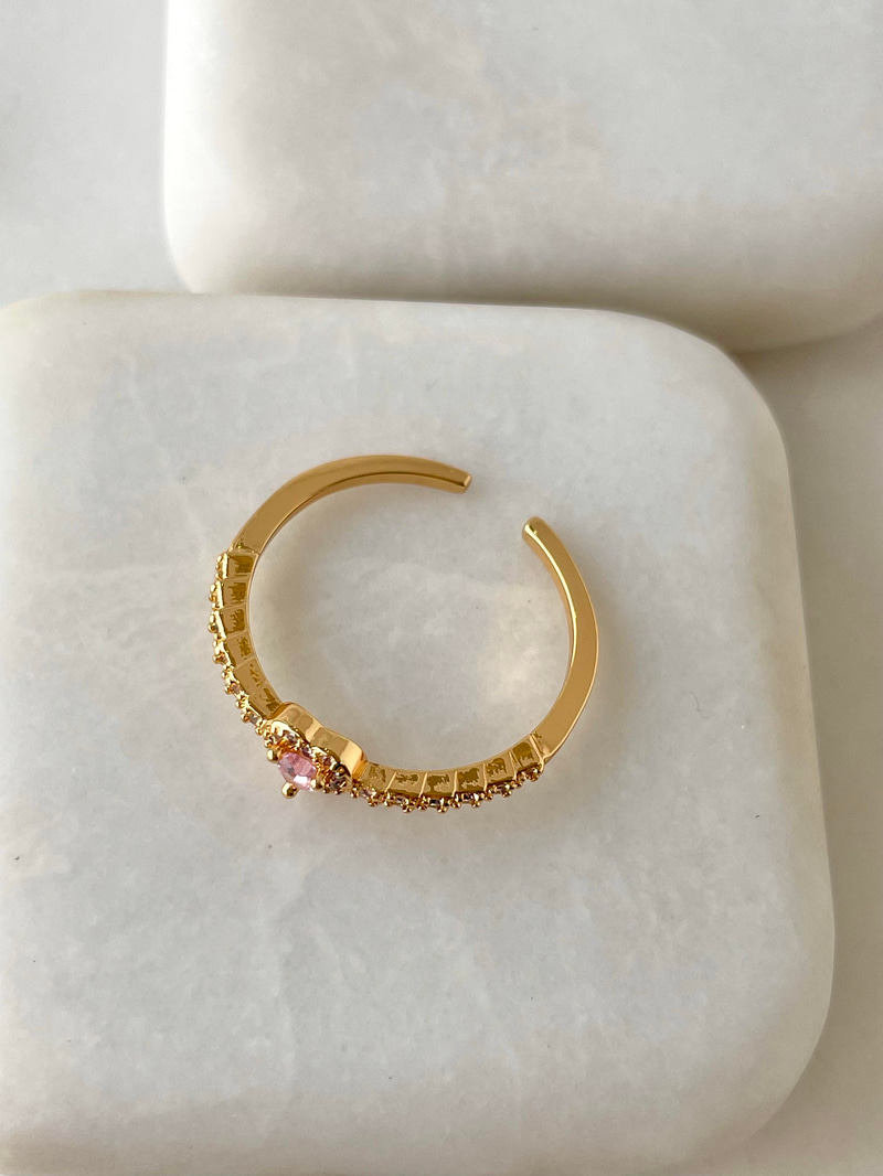 Altın Kaplama Minimal Kristal Pembe Kalp Yüzük
