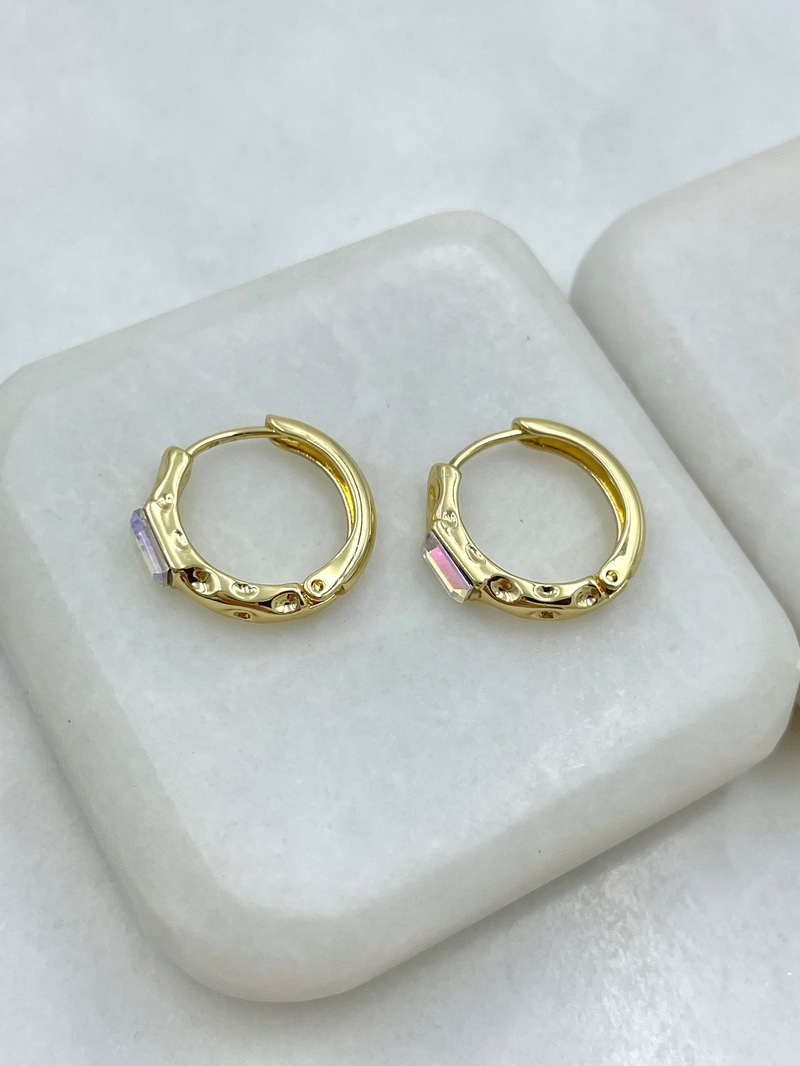 Özel Seri Swarovski Taşlı Ezme Halka Küpe Gold
