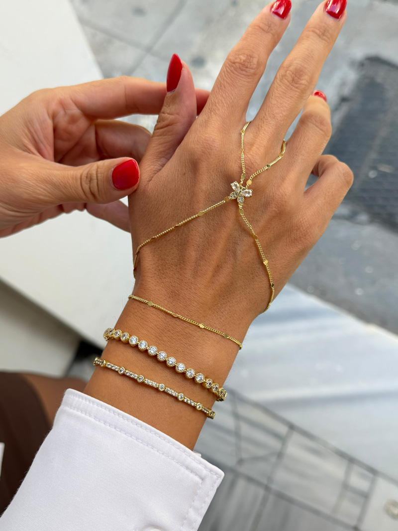 Özel Seri İşlemeli Sıvalı Daire Su Yolu Bileklik Gold