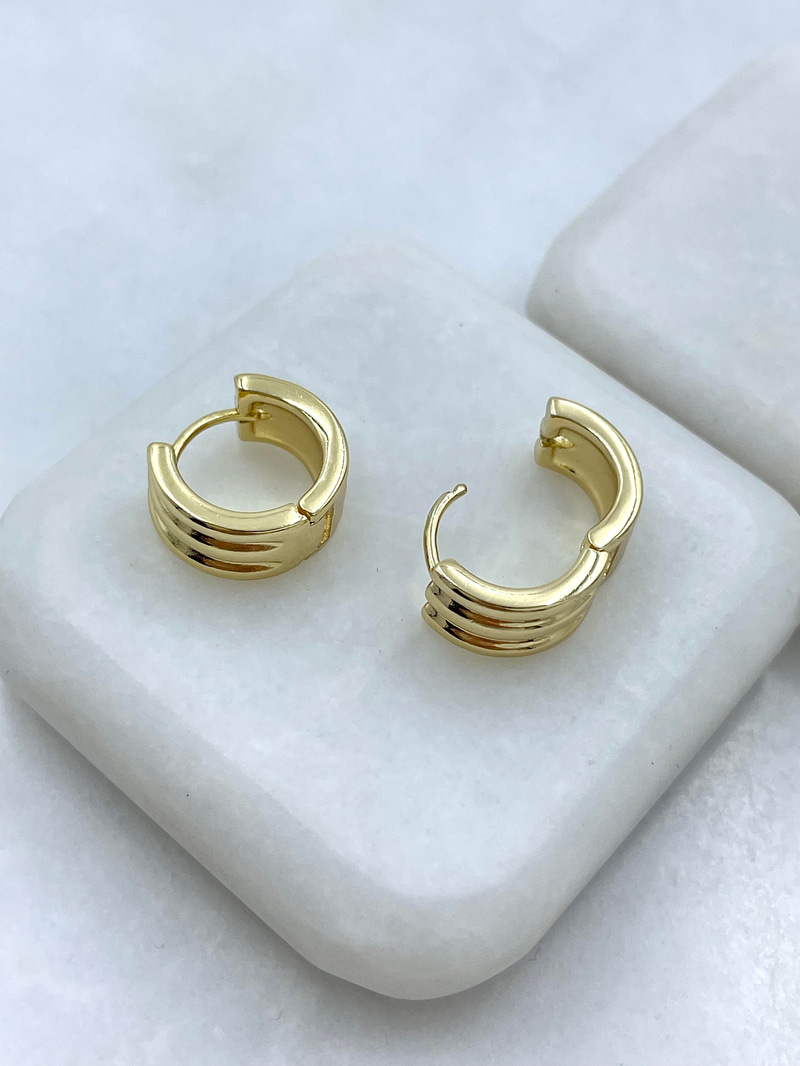 Özel Seri Üç Sıra Halka Küpe Gold