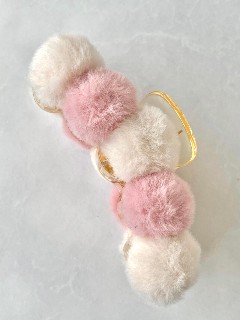 Peluş Ponpon Mandal Toka Pembe-Krem