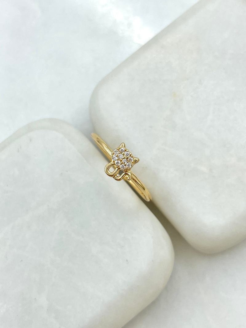 Gömme Taşlı Minimal Kedi Yüzük Gold