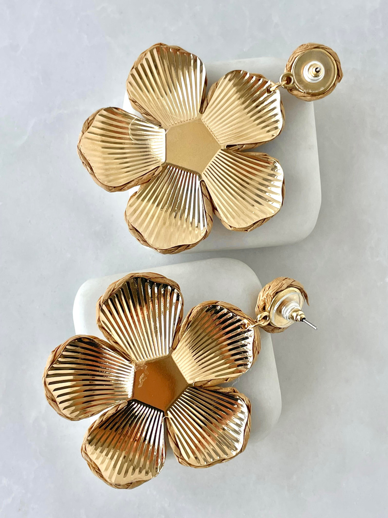 Hasır Çiçek Küpe Kahve