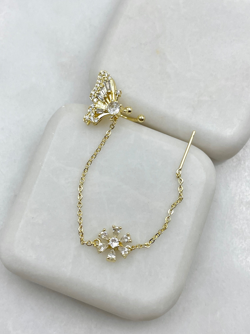 Altın Kaplama Kristal Taşlı Kelebek Kıkırdaklı Küpe Gold
