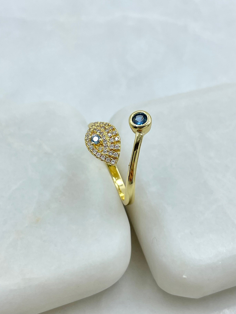 Altın Kaplama Gömme ve Renkli Kristal Taşlı Göz Model Yüzük Gold