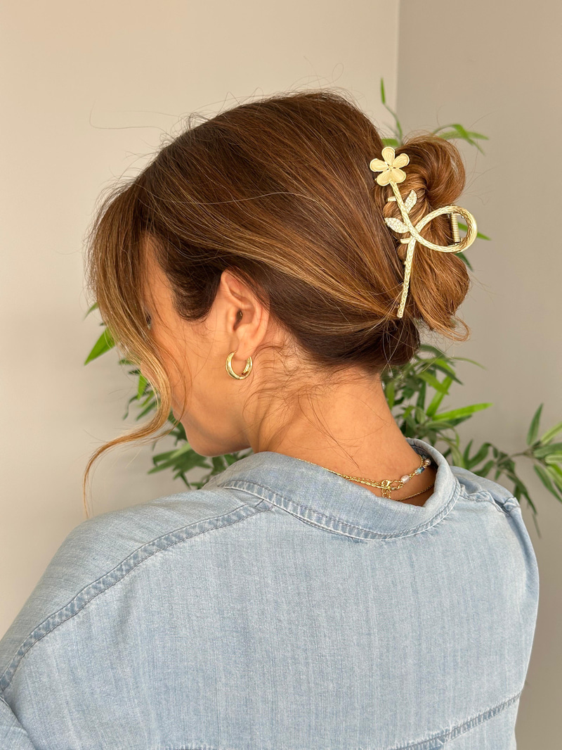 Opal Taşlı Çiçek Model Mandal Toka Gold