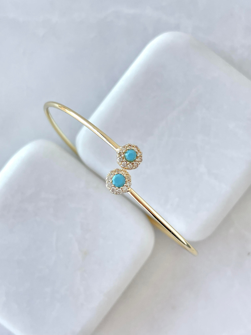 Turkuaz ve Gömme Taşlı Minimal Bileklik Gold
