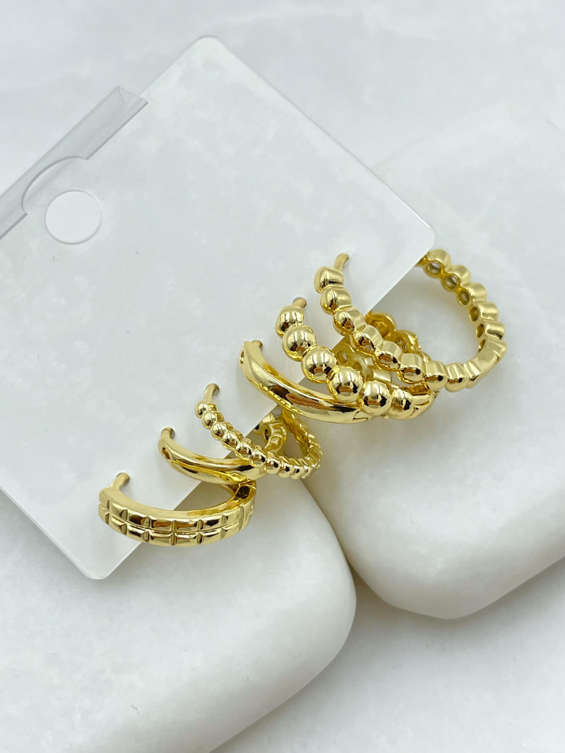 Altın Kaplama Altılı Kristal Taşlı Halka Set Küpe Gold