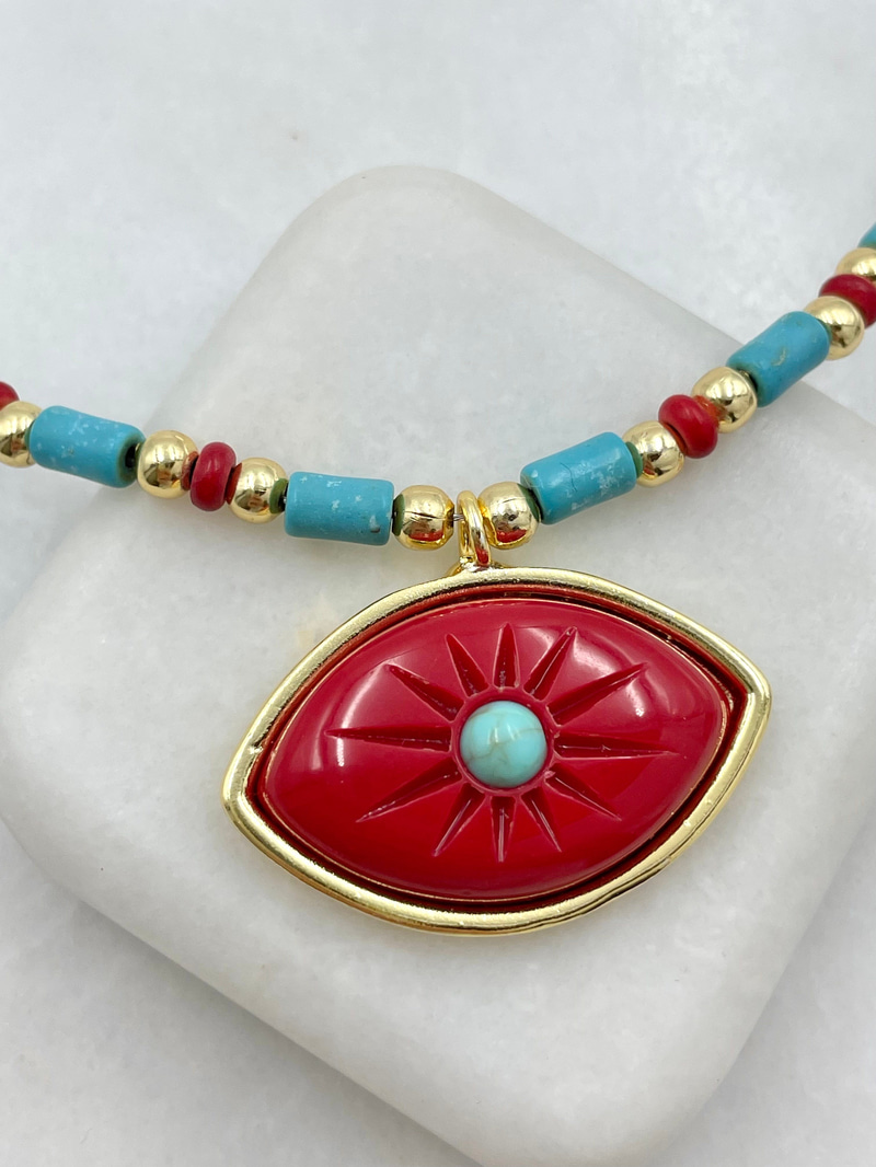 Renkli Boncuklu Bohem Kolye Mavi