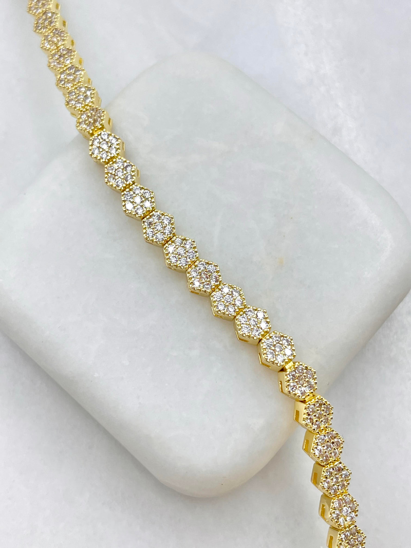 Altın Kaplama Zirkon Taşlı Petek Bileklik Gold