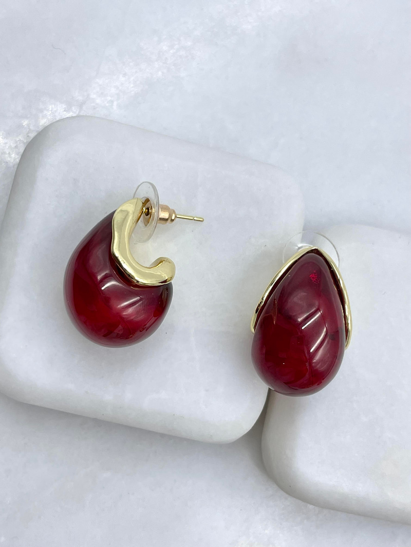 Altın Kaplama Damla Vintage Küpe Bordo