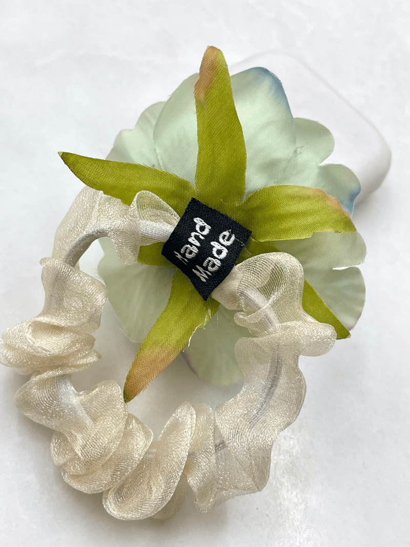 Organze Tül Gül Model Scrunchie Toka Turkuaz Renk