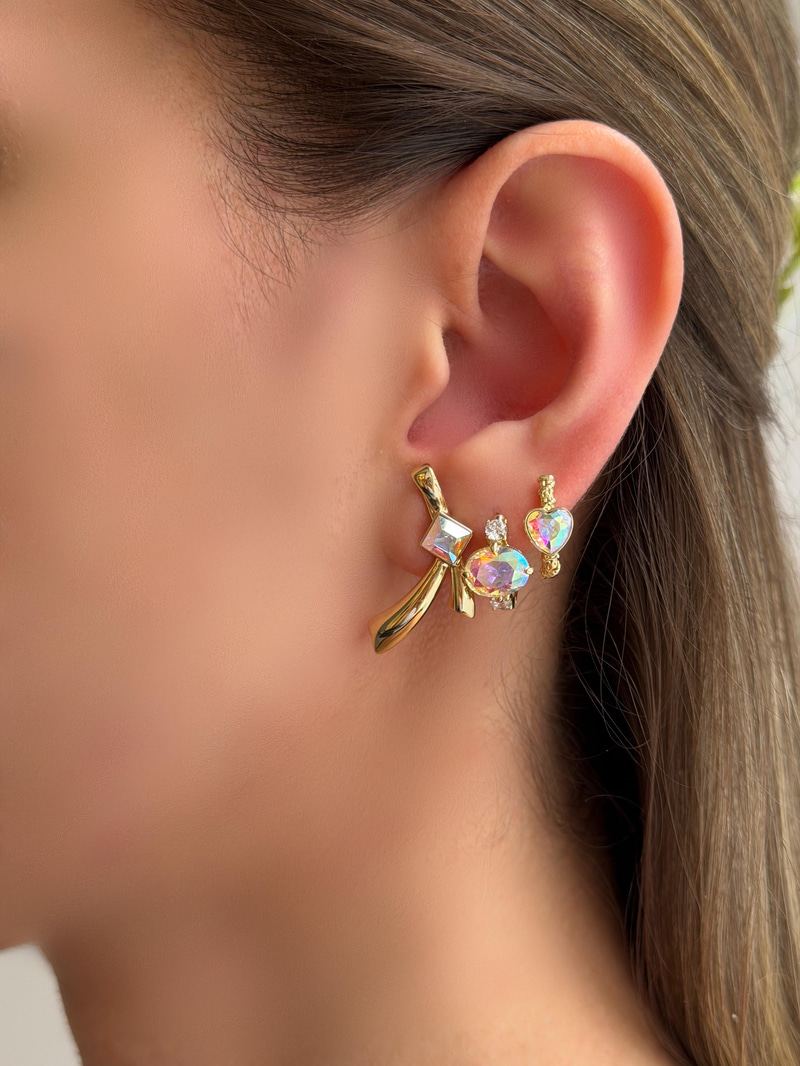 Özel Seri Daire Swarovski Taşlı Halka Küpe Gold