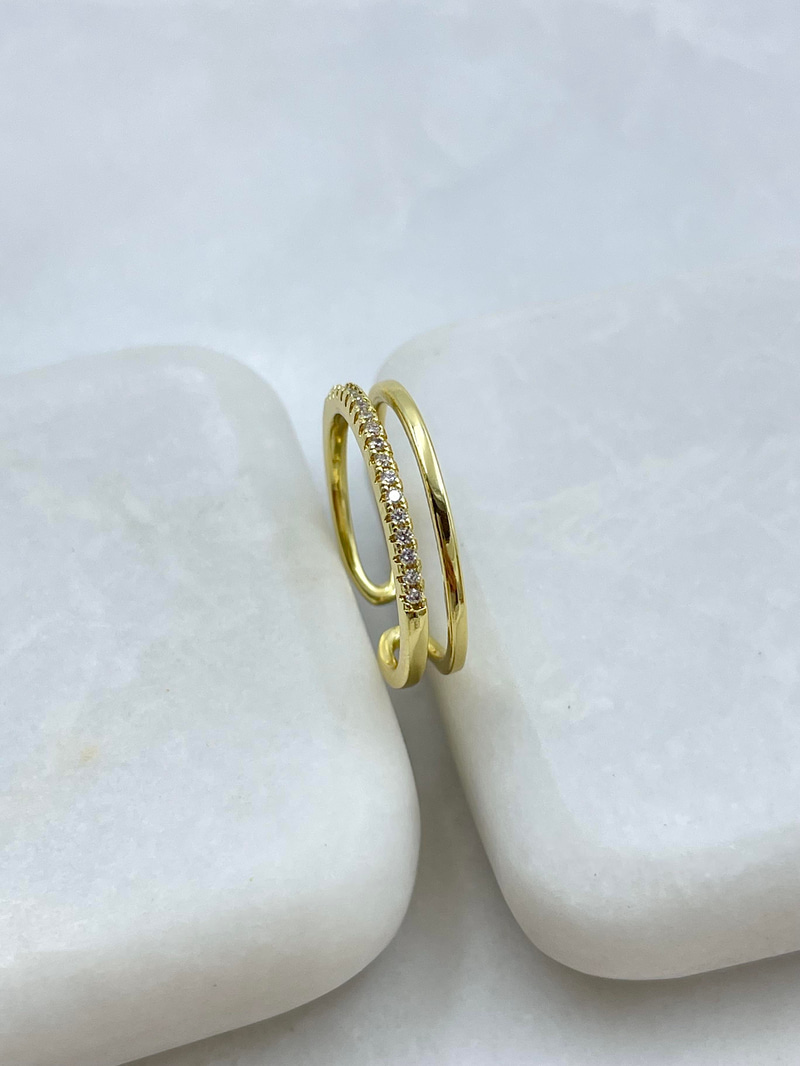 Altın Kaplama Gömme Taşlı İkili  Model Yüzük Gold