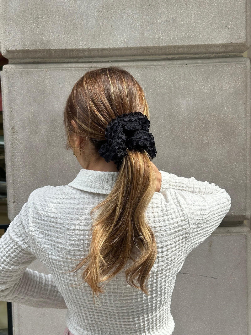 Dantel Kumaş Scrunchie Toka Siyah