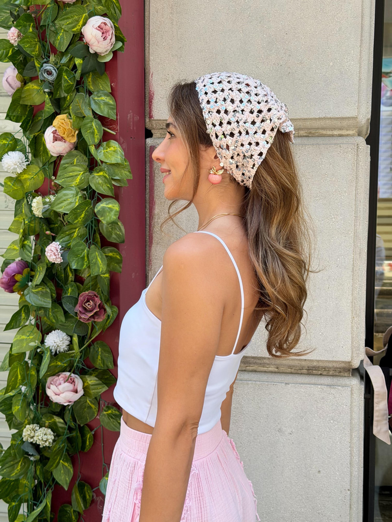 Pullu Bandana Toz Pembe